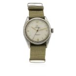 A GENTLEMAN'S STAINLESS STEEL ROLEX OYSTER PERPETUAL WRIST WATCH CIRCA 1951, REF. 6085  D: Silver