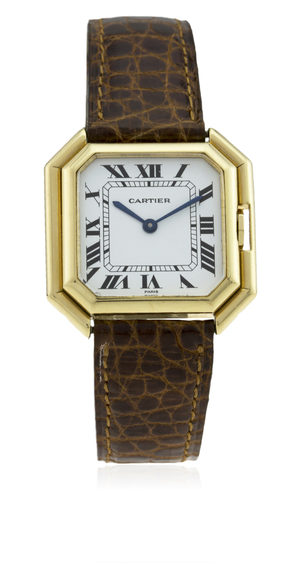 A RARE GENTLEMAN'S 18K SOLID GOLD CARTIER PARIS CEINTURE AUTOMATIQUE WRIST WATCH CIRCA 1970s D: