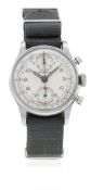 A GENTLEMAN'S STAINLESS STEEL RODANA "UP & DOWN" CHRONOGRAPH WRIST WATCH CIRCA 1950 D: Silver dial