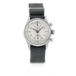 A GENTLEMAN'S STAINLESS STEEL RODANA "UP & DOWN" CHRONOGRAPH WRIST WATCH CIRCA 1950 D: Silver dial