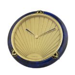 A RARE CARTIER DESK CLOCK DATED 1992, WITH ORIGINAL PAPERS D: Gold sunburst effect dial. M: Quartz