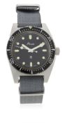 A RARE GENTLEMAN'S STAINLESS STEEL BRITISH MILITARY PRECISTA ROYAL NAVY DIVERS WRIST WATCH DATED