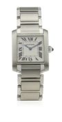 A MID SIZE STAINLESS STEEL CARTIER TANK FRANCAISE BRACELET WATCH CIRCA 2005, REF. 2301 D: Silver