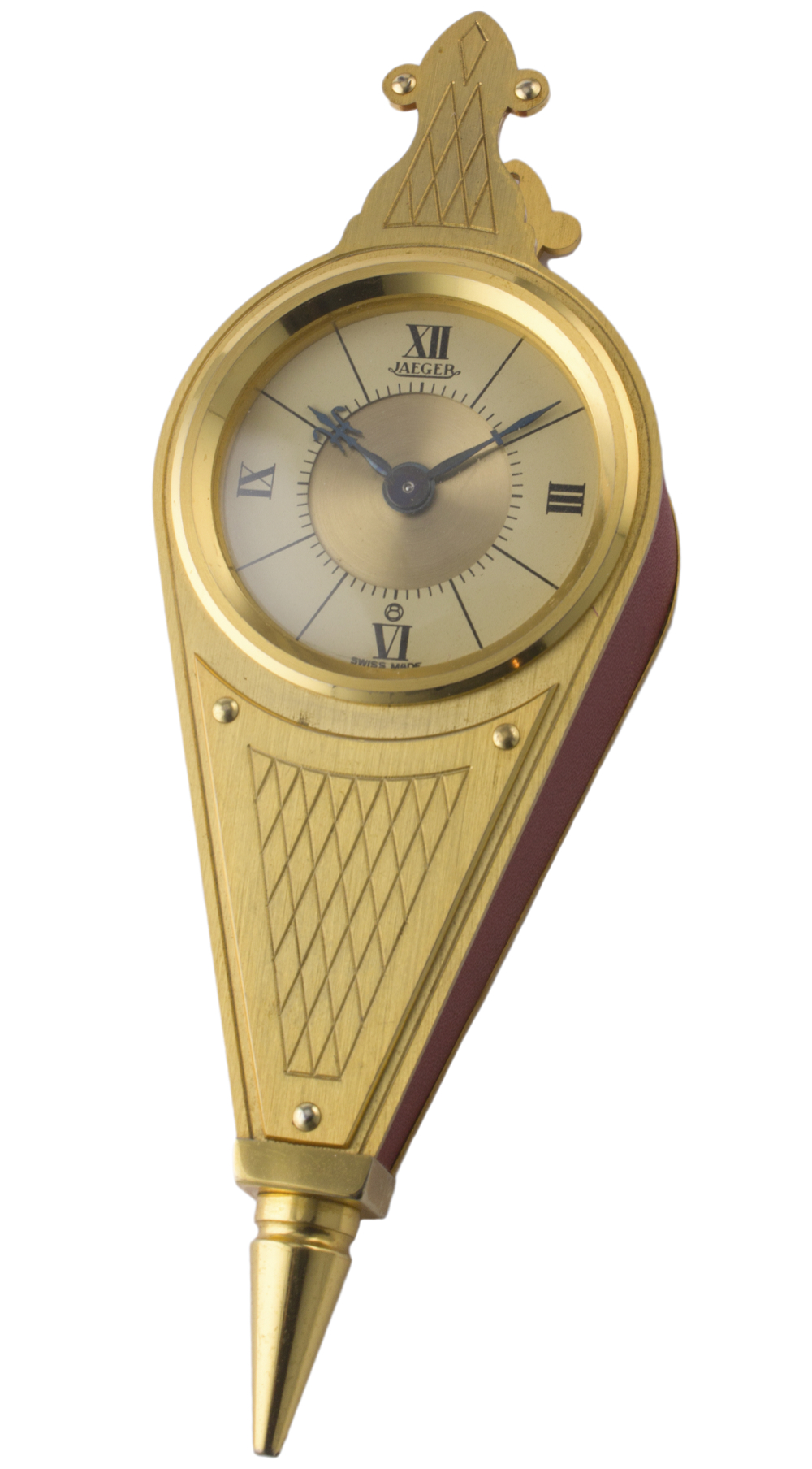 AN 8 DAY GILT METAL JAEGER DESK ALARM CLOCK CIRCA 1960s, REF. 427 IN THE FORM OF BELLOWS D: "Egg