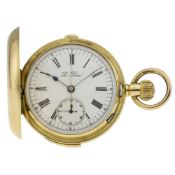 A GENTLEMAN'S 18K SOLID GOLD FULL HUNTER QUARTER REPEATER CHRONOGRAPH POCKET WATCH CIRCA 1900 D: