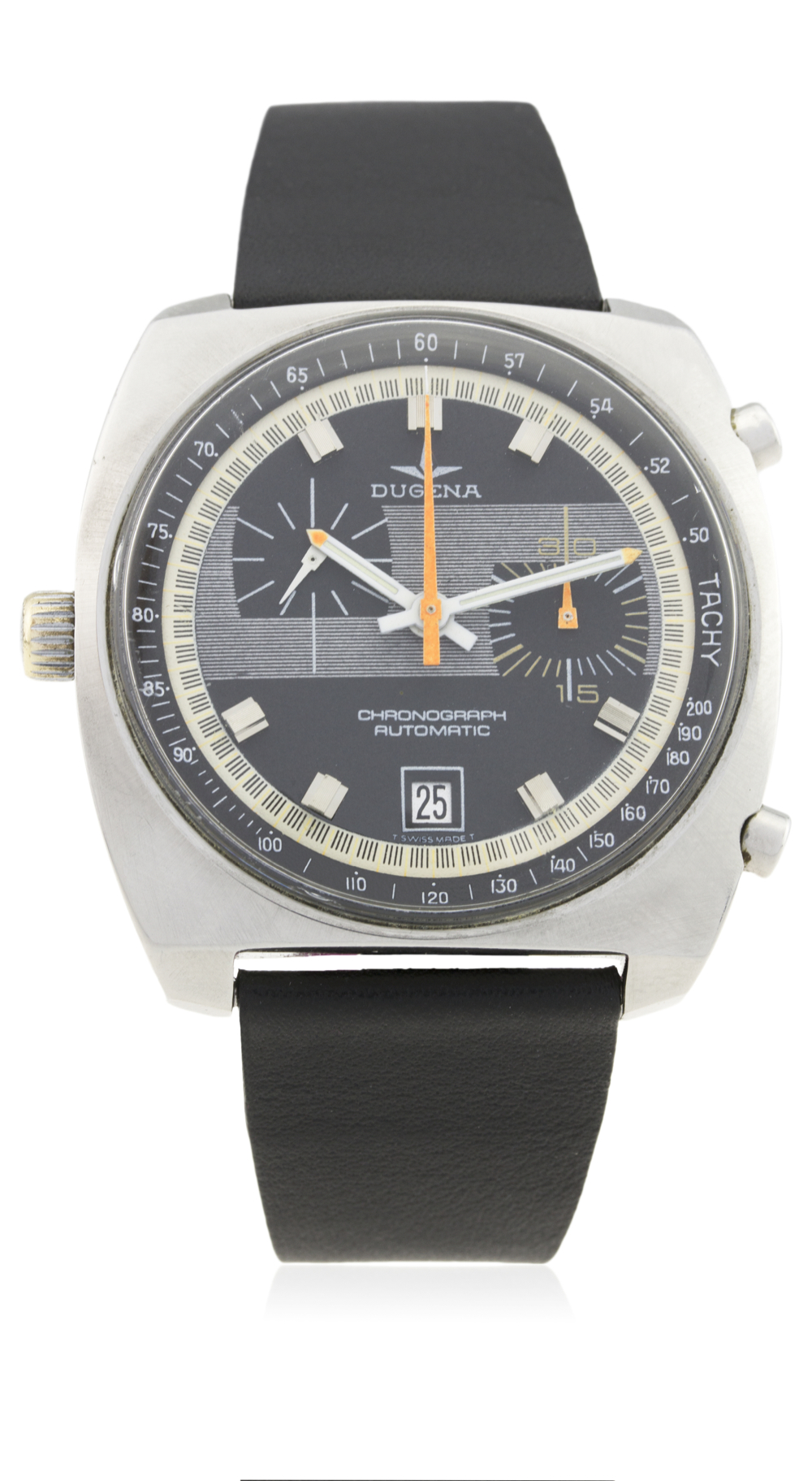 A RARE GENTLEMAN'S STAINLESS STEEL DUGENA "CALIBRE 15" AUTOMATIC CHRONOGRAPH WRIST WATCH CIRCA 1970s