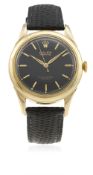 A GENTLEMAN'S 9CT SOLID GOLD ROLEX PERPETUAL WRIST WATCH CIRCA 1950 D: Black dial with gilt "pencil"
