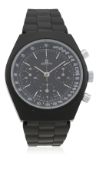 A RARE GENTLEMAN'S "NOS" PVD COATED ZENITH CHRONOGRAPH WRIST WATCH CIRCA 1970s D: Black dial with