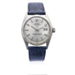 A GENTLEMAN'S STEEL & WHITE GOLD ROLEX OYSTER PERPETUAL DATEJUST WRIST WATCH CIRCA 1971, REF.