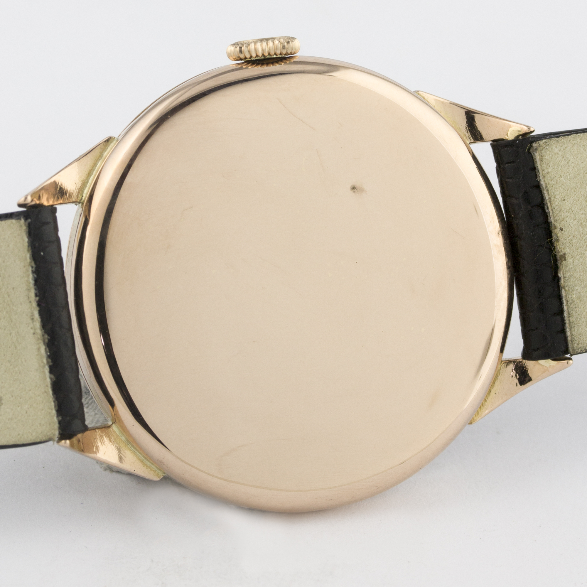 A GENTLEMAN'S LARGE SIZE 18K SOLID PINK GOLD OMEGA WRIST WATCH CIRCA 1950s, REF. 2619 D: Gloss black - Image 5 of 7