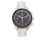 A GENTLEMAN'S STAINLESS STEEL OMEGA SPEEDMASTER AUTOMATIC RACING CHRONOGRAPH BRACELET WATCH CIRCA