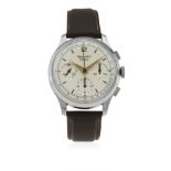 A RARE GENTLEMAN'S LARGE SIZE GIGANDET WAKMANN CHRONOGRAPH WRIST WATCH CIRCA 1950s D: Silver dial