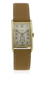 A GENTLEMAN'S 14K SOLID GOLD MOVADO WRIST WATCH CIRCA 1940, REF. 43807 D: Two tone silver dial