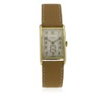 A GENTLEMAN'S 14K SOLID GOLD MOVADO WRIST WATCH CIRCA 1940, REF. 43807 D: Two tone silver dial