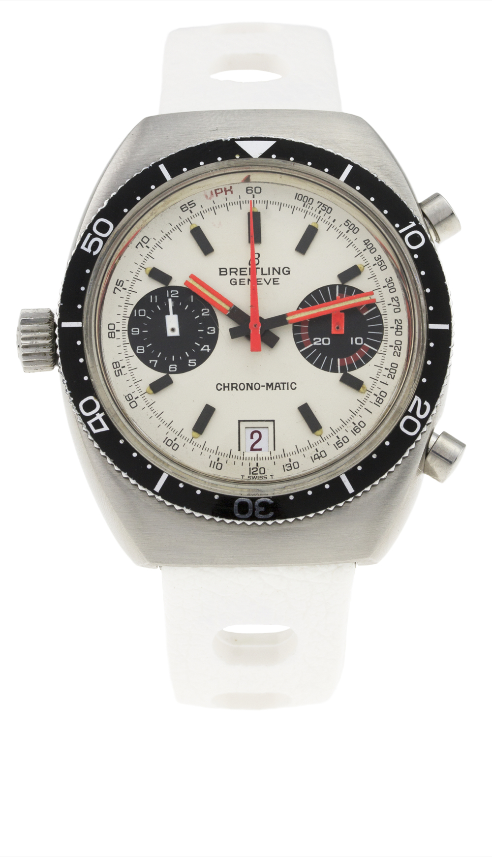 A RARE GENTLEMAN'S BREITLING CHRONO MATIC CHRONOGRAPH WRIST WATCH CIRCA 1970s, REF. 2112 D: White "