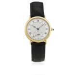 A MID SIZE 18K SOLID GOLD BREGUET CLASSIQUE WRIST WATCH CIRCA 1990 D: Silver guilloche dial with