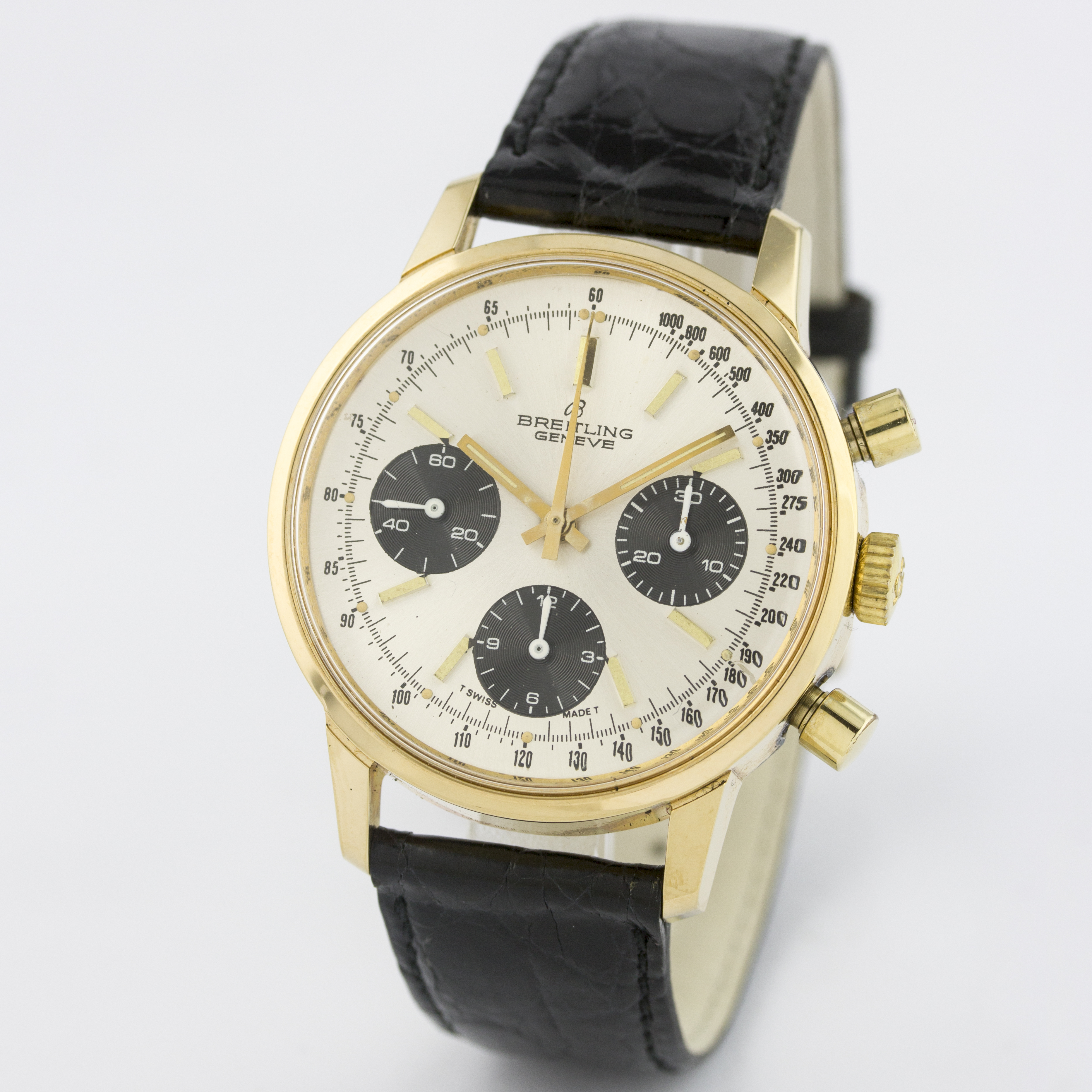 A RARE GENTLEMAN'S "NOS" GOLD PLATED BREITLING "LONG PLAYING" CHRONOGRAPH WRIST WATCH CIRCA 1970s, - Image 2 of 5