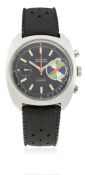 A GENTLEMAN’S STAINLESS STEEL YACHTING CHRONOGRAPH WRIST WATCH CIRCA 1970s D: Black dial with