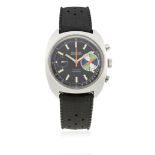 A GENTLEMAN’S STAINLESS STEEL YACHTING CHRONOGRAPH WRIST WATCH CIRCA 1970s D: Black dial with