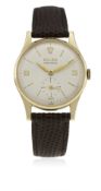 A GENTLEMAN'S 9CT SOLID GOLD ROLEX PRECISION WRIST WATCH CIRCA 1966 D: Silver dial with gilt