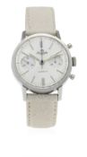 A GENTLEMAN'S STAINLESS STEEL SILVANA CHRONOGRAPH WRIST WATCH CIRCA 1960s D: Two tone silver dial