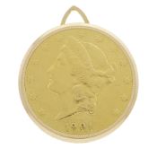 A FINE & RARE GENTLEMAN'S 18K SOLID GOLD PATEK PHILIPPE 20 DOLLAR COIN POCKET WATCH CIRCA 1970,