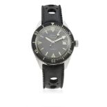 A GENTLEMAN'S STAINLESS STEEL HERMA "SKIN DIVER" WRIST WATCH CIRCA 1960 D: Charcoal dial with