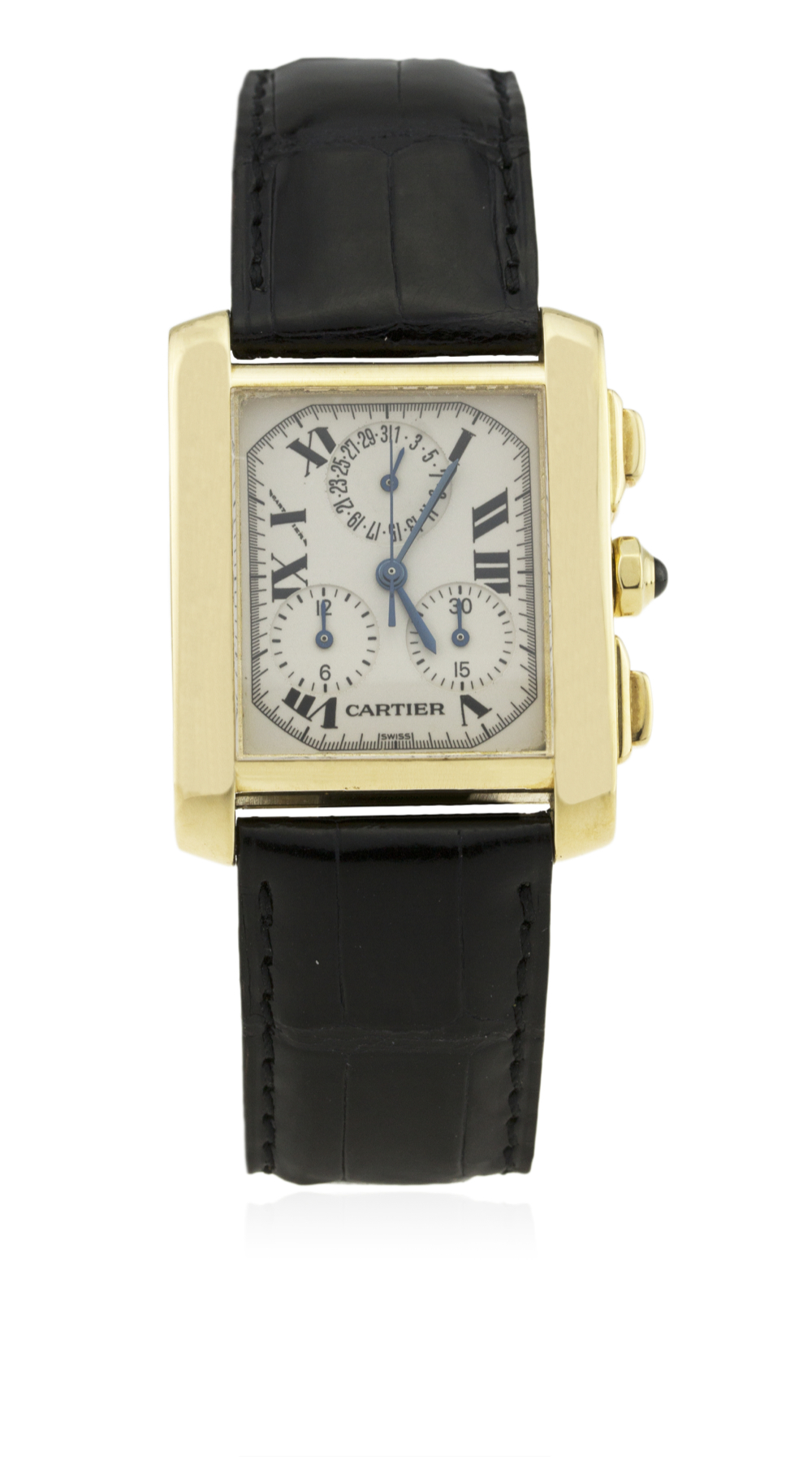 A GENTLEMAN'S 18K SOLID GOLD CARTIER TANK FRANCAISE CHRONOGRAPH WRIST WATCH CIRCA 2004, REF. 1830