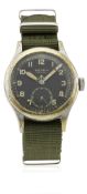 A GENTLEMAN'S BRITISH MILITARY BUREN GRAND PRIX W.W.W. WRIST WATCH CIRCA 1940s D: Black dial with