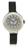 A GENTLEMAN'S SOLID SILVER HALF HUNTER WRIST WATCH CIRCA 1918  D: White enamel dial with Arabic