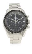 A GENTLEMAN'S STAINLESS STEEL OMEGA SPEEDMASTER PROFESSIONAL CHRONOGRAPH BRACELET WATCH CIRCA