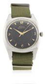 A GENTLEMAN'S STAINLESS STEEL MULCO PLANISIMO CZECH MILITARY PILOTS WRIST WATCH CIRCA 1940s D: Black