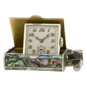 A RARE GENTLEMAN'S HERMANN'S WATCH LIGHTER CIRCA 1930s C: Rectangular nickel case inlaid with