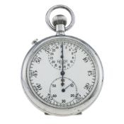 A RARE HEUER SPLIT SECONDS CHRONOGRAPH POCKET TIMER WATCH CIRCA 1940 D: White enamel dial with