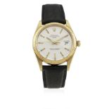 A RARE GENTLEMAN'S 18K SOLID GOLD ROLEX OYSTER PERPETUAL DATE WRIST WATCH CIRCA 1974, REF. 1503 WITH