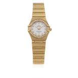 A LADIES 18K SOLID PINK GOLD & DIAMOND OMEGA CONSTELLATION BRACELET WATCH CIRCA 2010, WITH OMEGA BOX