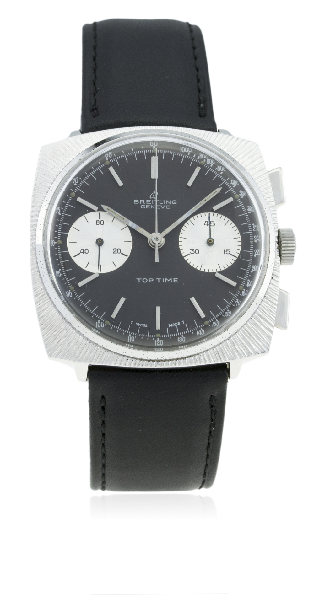 A GENTLEMAN'S BREITLING TOP TIME CHRONOGRAPH WRIST WATCH CIRCA 1970, REF. 2007 D: Black dial with