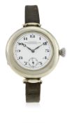 A RARE GENTLEMAN'S LARGE NICKEL CASED LONGINES WRIST WATCH CIRCA 1915, RETAILED BY NACIB K.