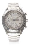 A GENTLEMAN'S STAINLESS STEEL OMEGA SPEEDMASTER AUTOMATIC TRIPLE CALENDAR CHRONOGRAPH BRACELET WATCH