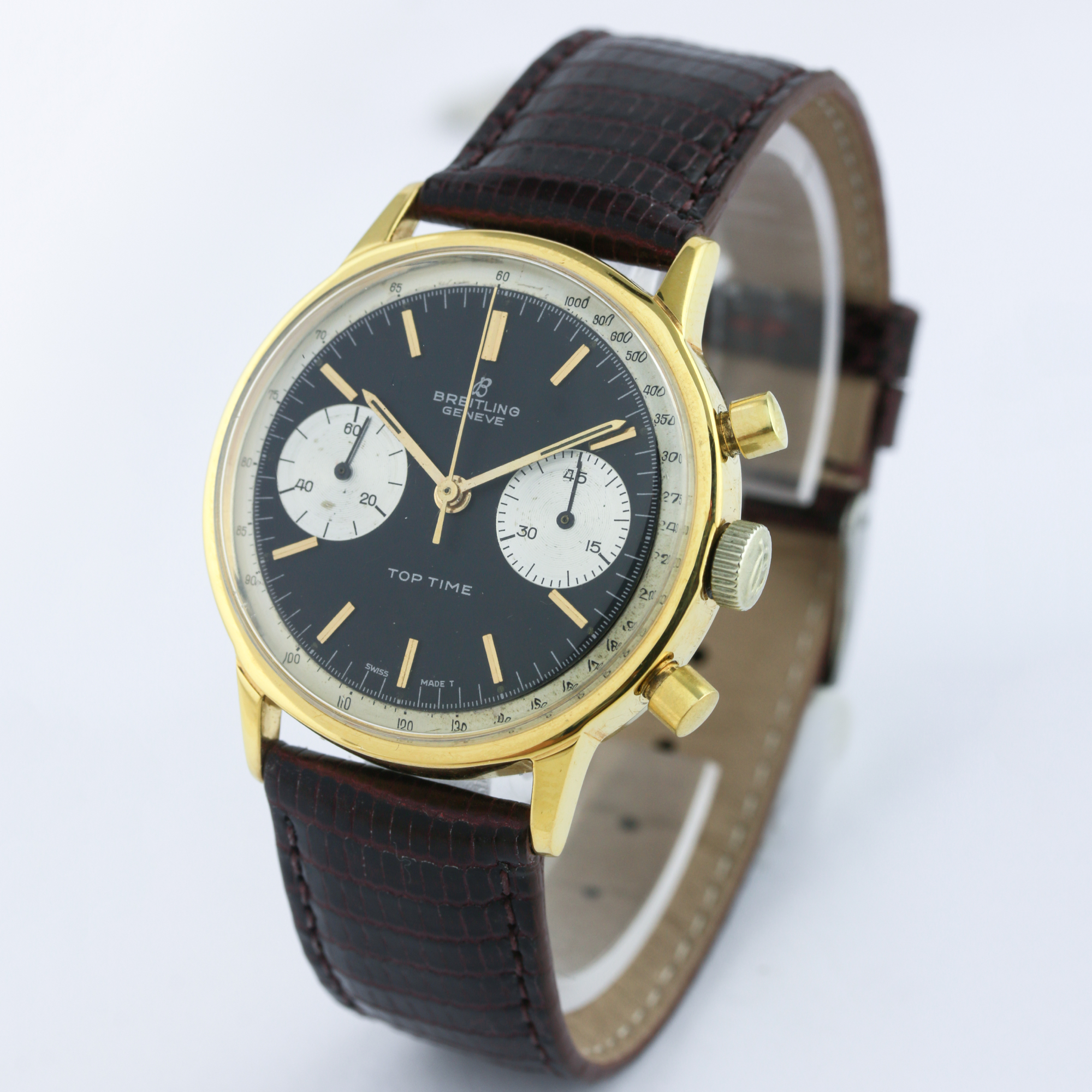 A GENTLEMAN'S GOLD PLATED BREITLING TOP TIME CHRONOGRAPH WRIST WATCH CIRCA 1960s, REF. 2000 D: Black - Image 3 of 7
