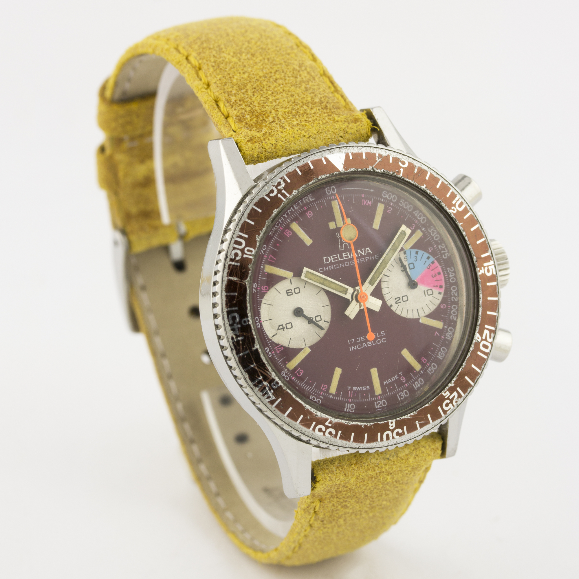 A GENTLEMAN'S STAINLESS STEEL DELBANA YACHTING CHRONOGRAPH WRIST WATCH CIRCA 1970s D: Red dial - Image 4 of 6