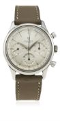 A RARE GENTLEMAN'S LARGE SIZE STAINLESS STEEL UNIVERSAL GENEVE CHRONOGRAPH WRIST WATCH CIRCA