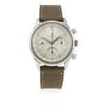 A RARE GENTLEMAN'S LARGE SIZE STAINLESS STEEL UNIVERSAL GENEVE CHRONOGRAPH WRIST WATCH CIRCA