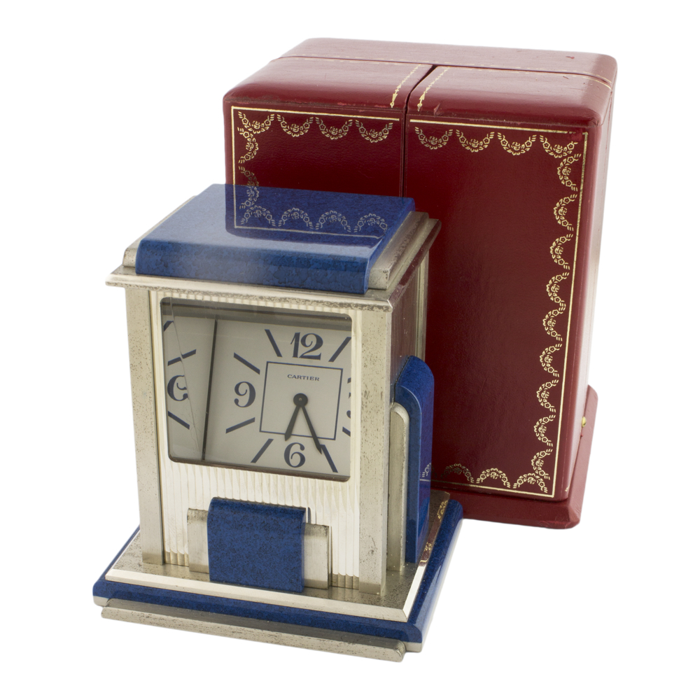 A FINE & RARE CARTIER PRISM MYSTERY CLOCK DATED 1980, WITH ORIGINAL BOX & PAPERS D: White dial