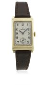 A GENTLEMAN'S 9CT SOLID GOLD ROLEX RECTANGULAR WRIST WATCH CIRCA 1930s D: Silver dial with Arabic