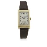 A GENTLEMAN'S 9CT SOLID GOLD ROLEX RECTANGULAR WRIST WATCH CIRCA 1930s D: Silver dial with Arabic