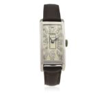 A GENTLEMAN'S PLATINUM LONGINES RECTANGULAR WRIST WATCH CIRCA 1930s D: Silver dial with original