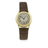 A RARE GENTLEMAN'S 18K SOLID GOLD HARWOOD AUTOMATIC WRIST WATCH CIRCA 1930s D: Silver textured