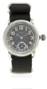 A GENTLEMAN'S LANCO GERMAN PILOTS WRIST WATCH CIRCA 1930s D: Black enamel dial with luminous