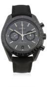 A GENTLEMAN'S BLACK CERAMIC OMEGA SPEEDMASTER "DARK SIDE OF THE MOON" CO AXIAL CHRONOMETER